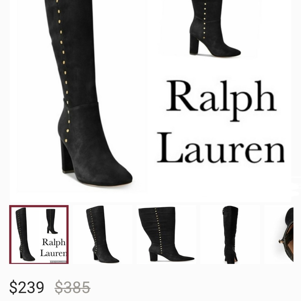 Ralph Lauren Tall Atherton Black Suede Boots